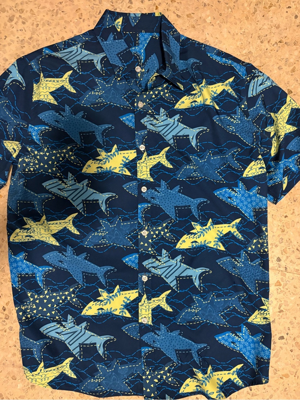 Bundle 3 for $25. NWT Shark-Print Short-Sleeve Button-Down Shirt. Size Medium.